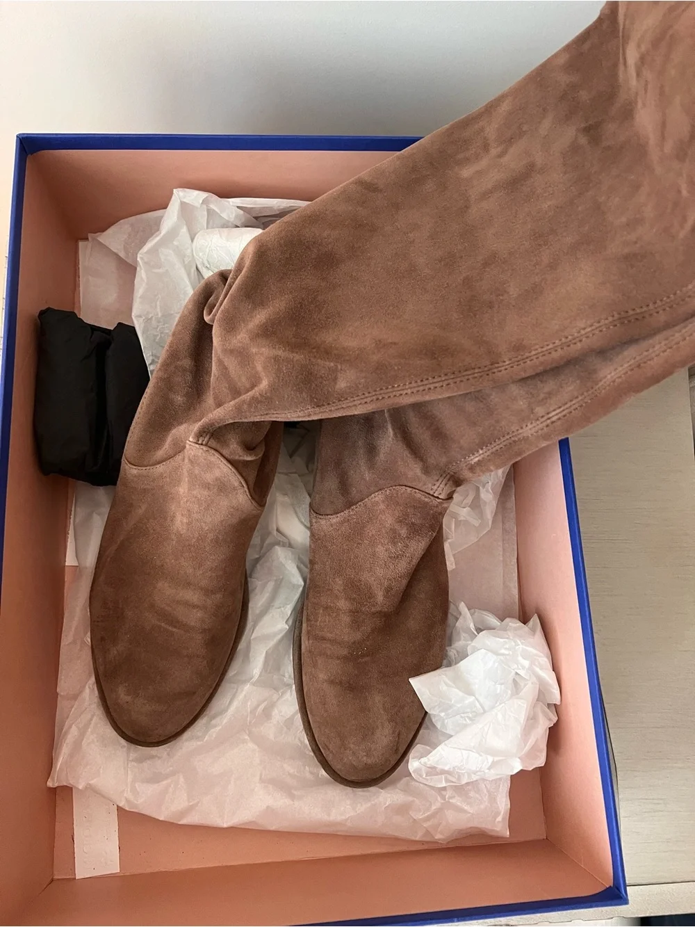 Stuart Weitzman Over-the-Knee Suede Boots in Taupe Brown